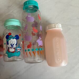 Vintage Evenflo plastic baby bottles pink bunnies mickey mouse nostalgic 90's